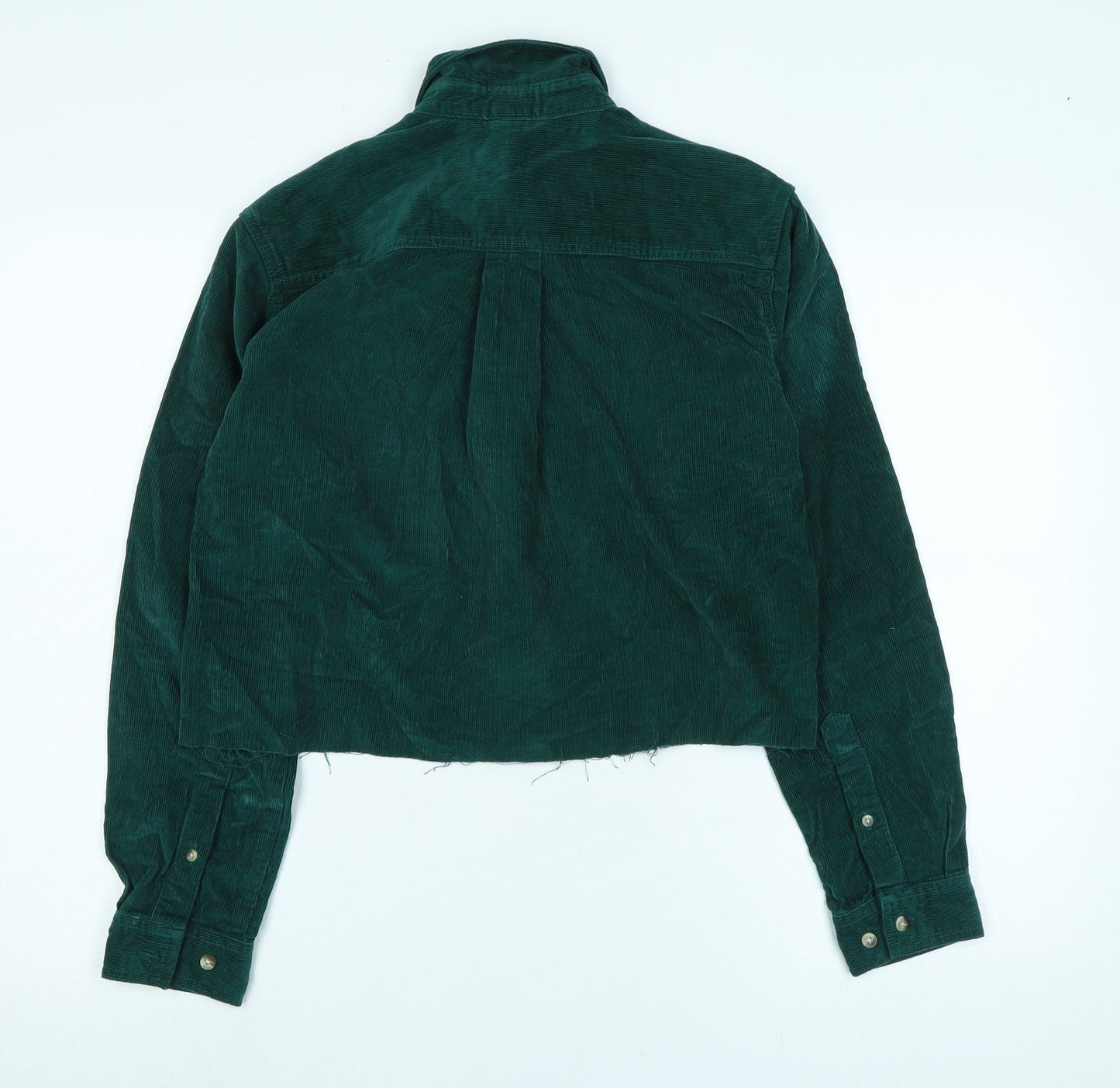 Cotton Traders Womens Green Cotton Blend Basic Blouse Size XS Collared - Raw Hem