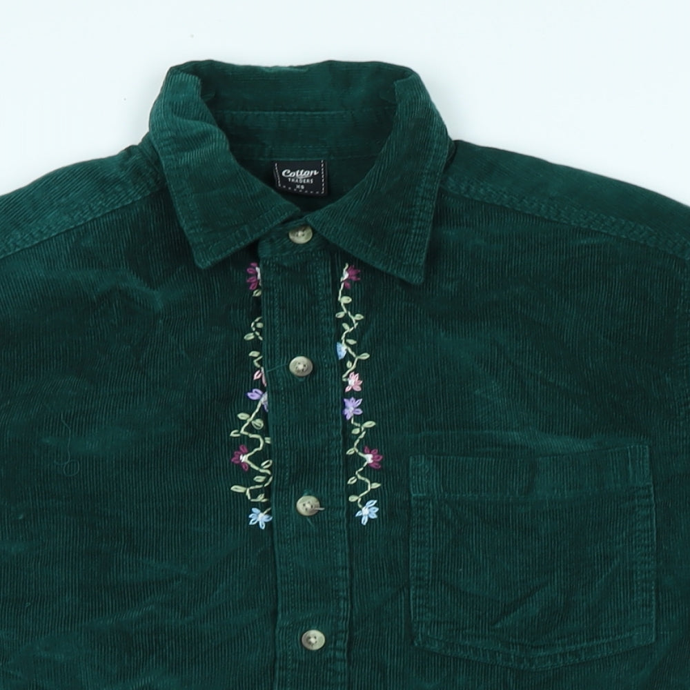 Cotton Traders Womens Green Cotton Blend Basic Blouse Size XS Collared - Raw Hem