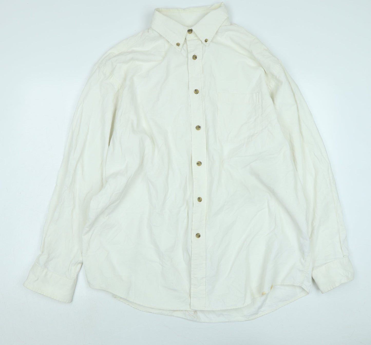 Roundtree & Yorke Mens Ivory Cotton Blend Button-Up Size XL Collared Button