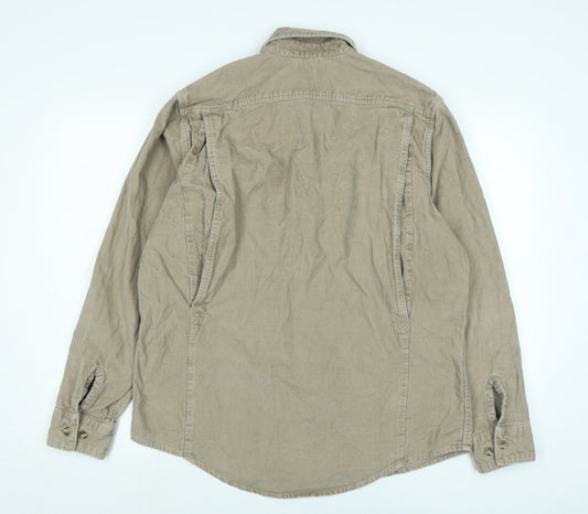 Lands End Mens Beige Cotton Blend Button-Up Size M Collared Button