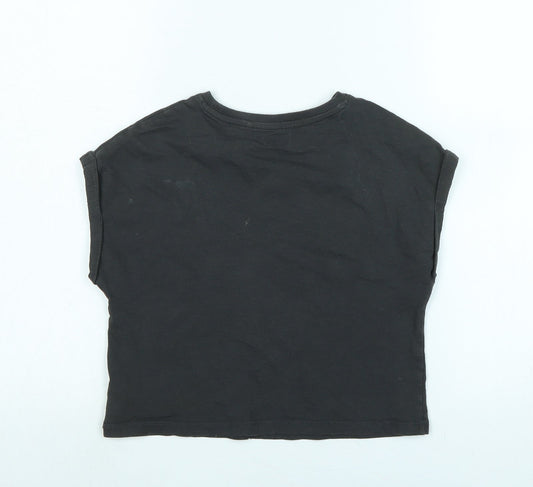 NEXT Girls Grey Cotton Basic T-Shirt Size 8 Years Crew Neck - Talk to the palm - Sequins