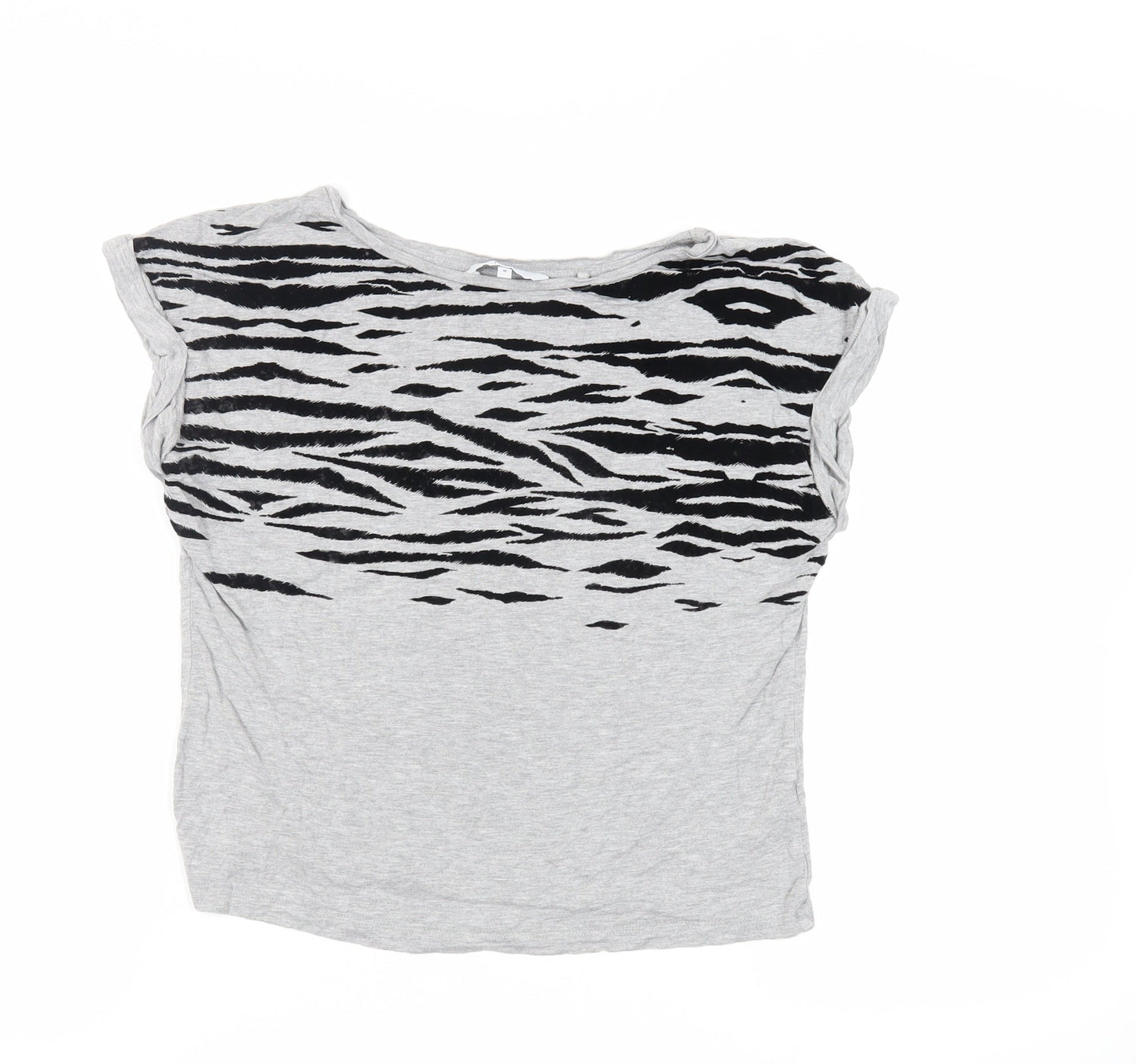 NEXT Womens Grey Animal Print Viscose Basic T-Shirt Size 10 Boat Neck