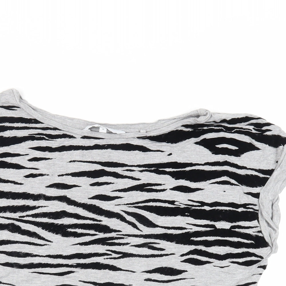 NEXT Womens Grey Animal Print Viscose Basic T-Shirt Size 10 Boat Neck