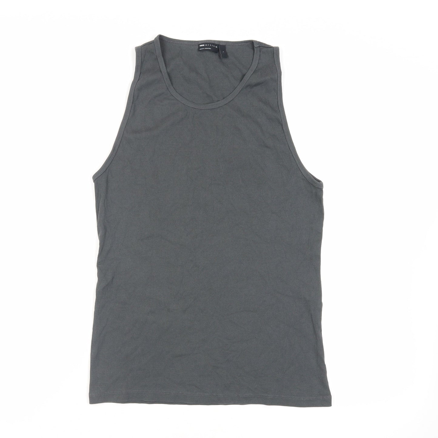 ASOS Womens Grey Cotton Basic Tank Size L Round Neck - Ribbed