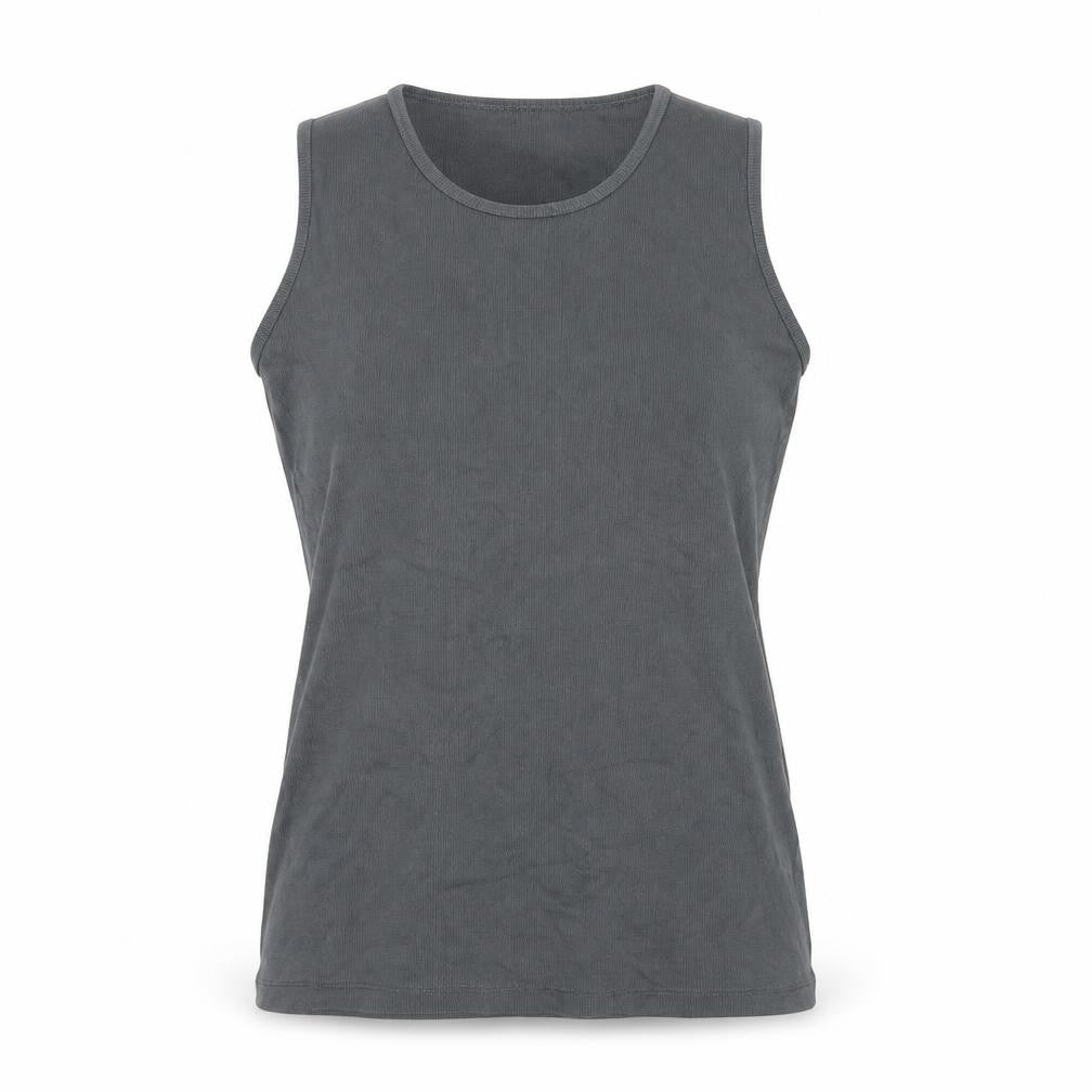 Front view of ASOS women’s grey cotton basic tank, size L, round neck - ribbed