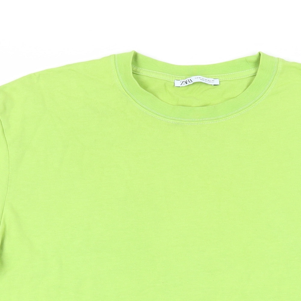 Zara Womens Green Cotton Basic T-Shirt Size M Crew Neck