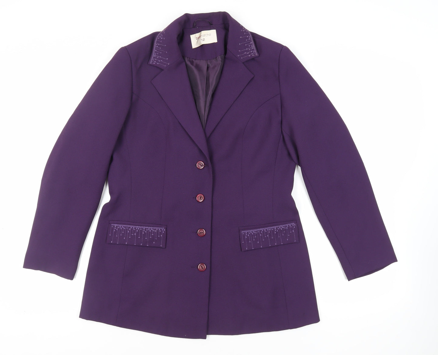 Bonmarché Womens Purple Jacket Blazer Size 12 Button - Embroidered