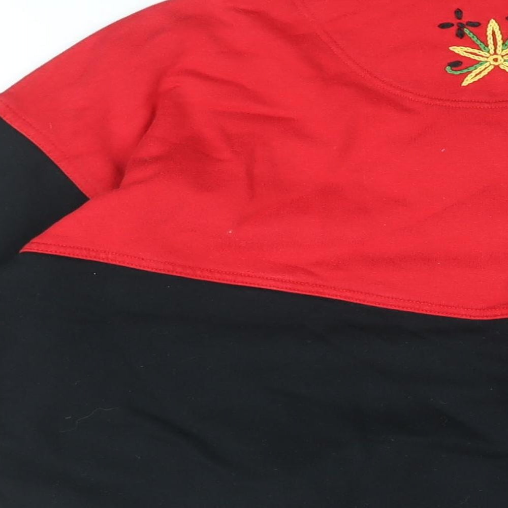 St Michael Womens Black Floral Cotton Pullover Sweatshirt Size 12 Zip - Size 12-14
