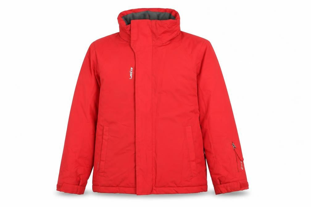 Front view of Wed'ze boys’ red rain coat coat, size 10, years zip
