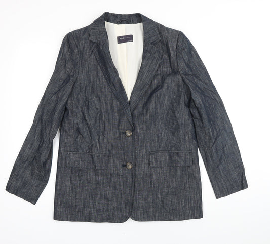 M&S Womens Blue Jacket Blazer Size 10 Button