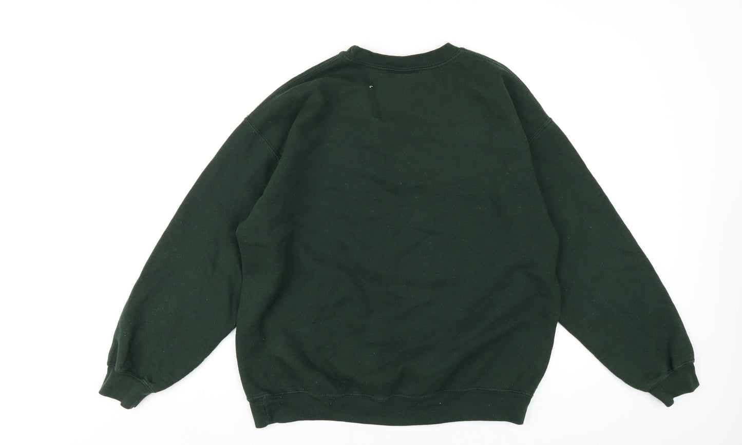 Bobbins Broider Womens Green Cotton Pullover Sweatshirt Size L Pullover