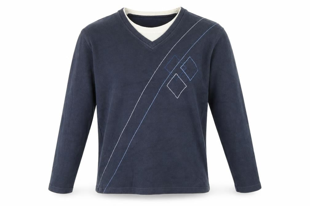 Front view of Easy men’s blue cotton pullover sweatshirt, size M