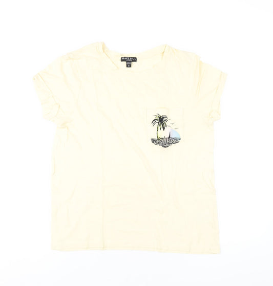 Brave Soul Womens Yellow Cotton Basic T-Shirt Size M Round Neck