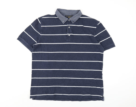 Paul Costelloe Mens Blue Striped Cotton Polo Size XL Collared Button