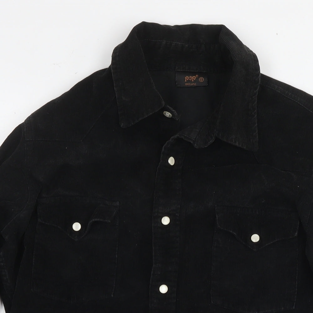 POP Mens Black Cotton Button-Up Size S Collared Snap