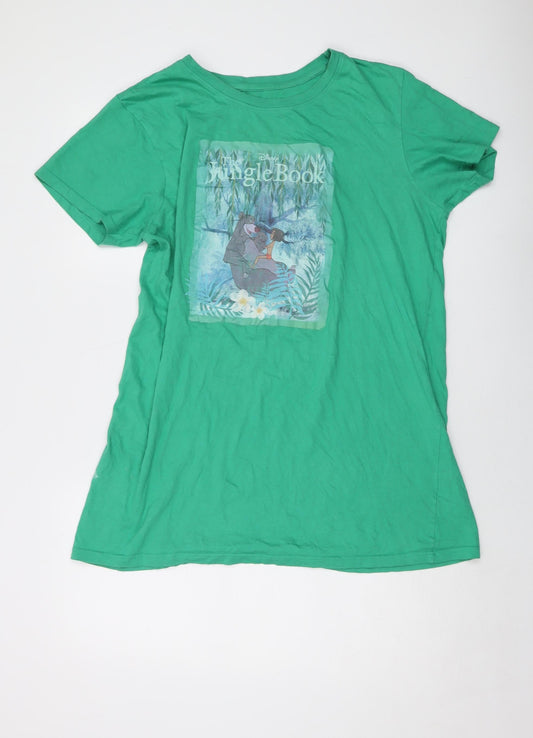 Disney Womens Green Cotton Basic T-Shirt Size 10 Crew Neck