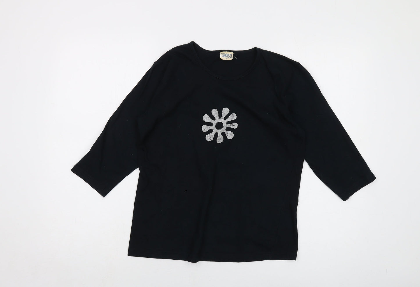 Earth Womens Black Cotton Basic T-Shirt Size S Round Neck