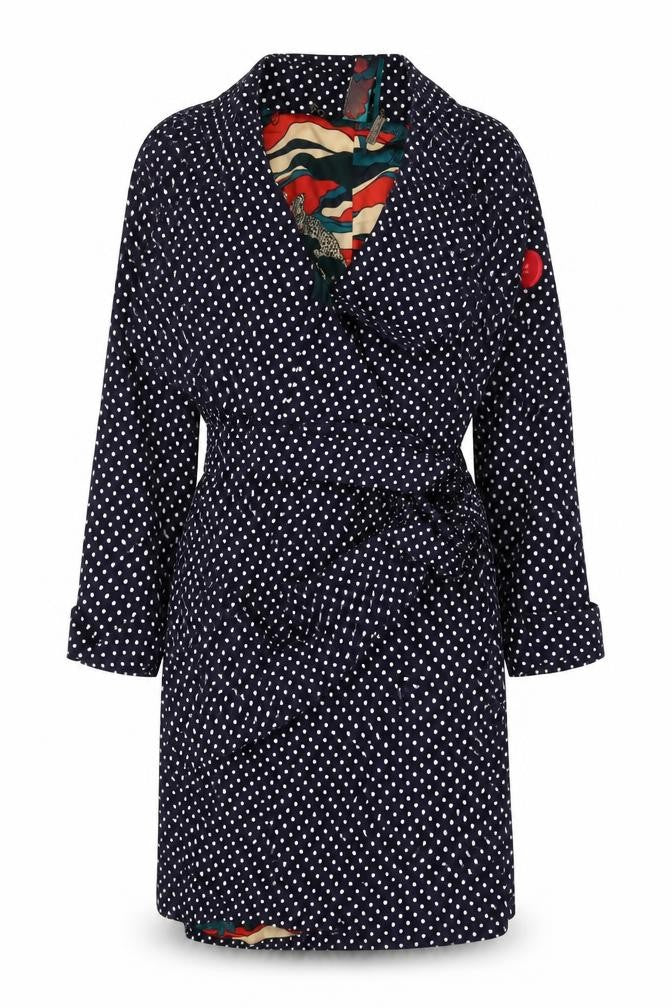 Ringspuin Womens Blue Polka Dot Overcoat Coat Size 10 Button