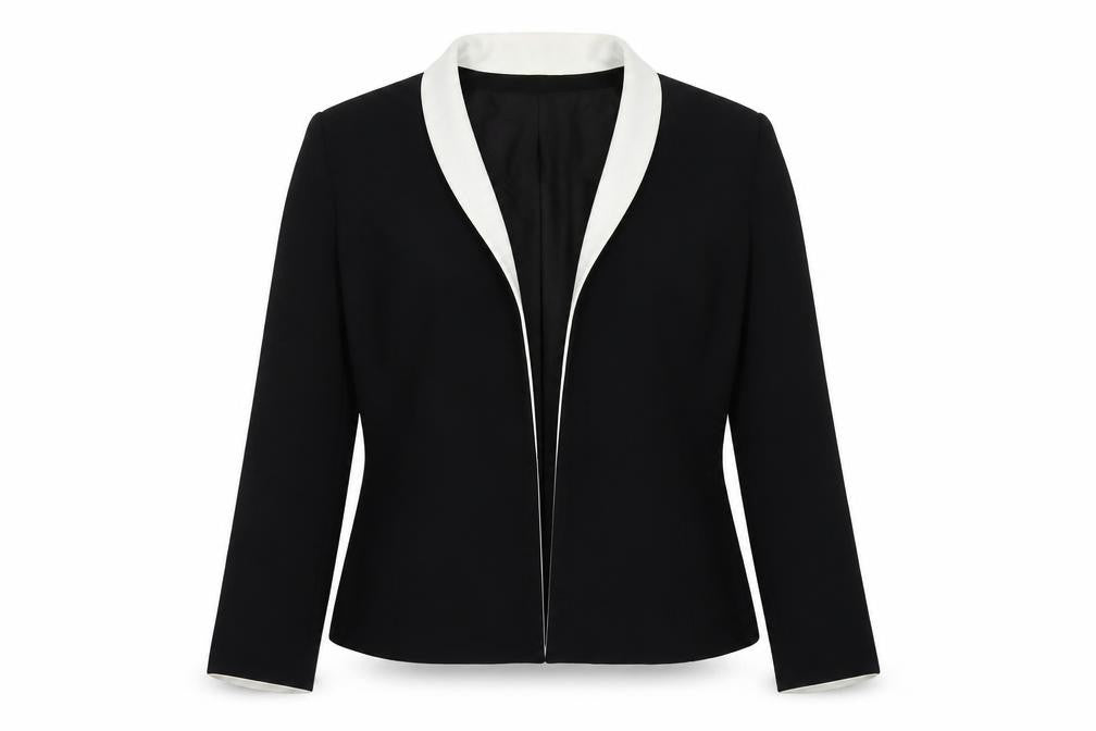 Front view of Roman women’s black jacket, size UK 16, hook & eye
