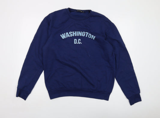 PRETTYLITTLETHING Mens Blue Cotton Pullover Sweatshirt Size M