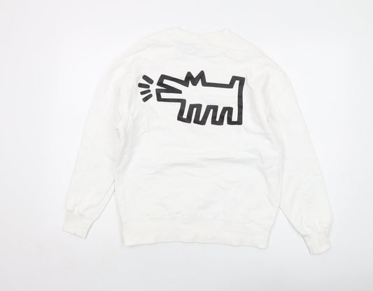 Keith Haring Girls White Cotton Pullover Sweatshirt Size 11-12 Years Pullover