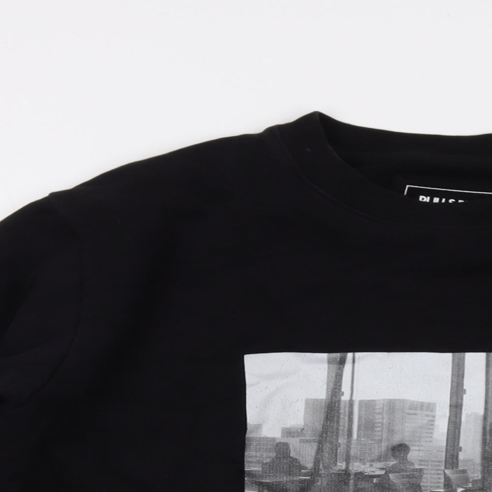 Pull&Bear Mens Black Cotton Pullover Sweatshirt Size S