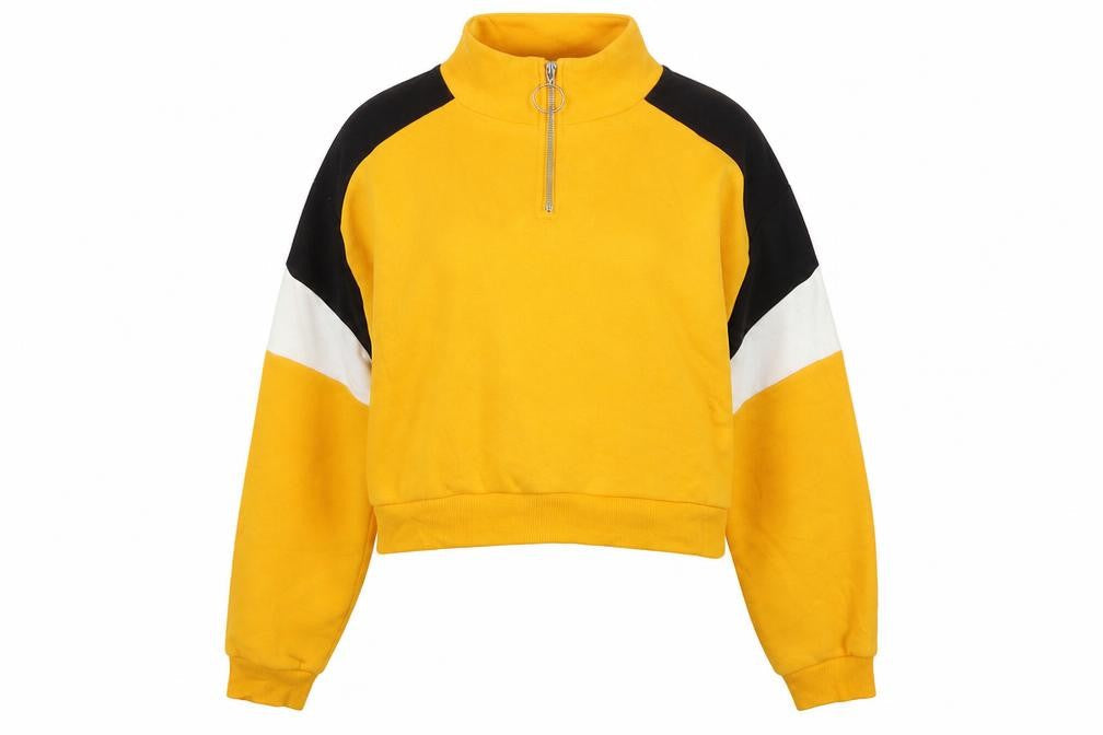H&M Womens Yellow Cotton Pullover Sweatshirt Size M Zip