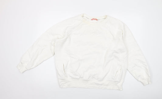 GOODMOVE Womens White Cotton Pullover Sweatshirt Size 16 Pullover