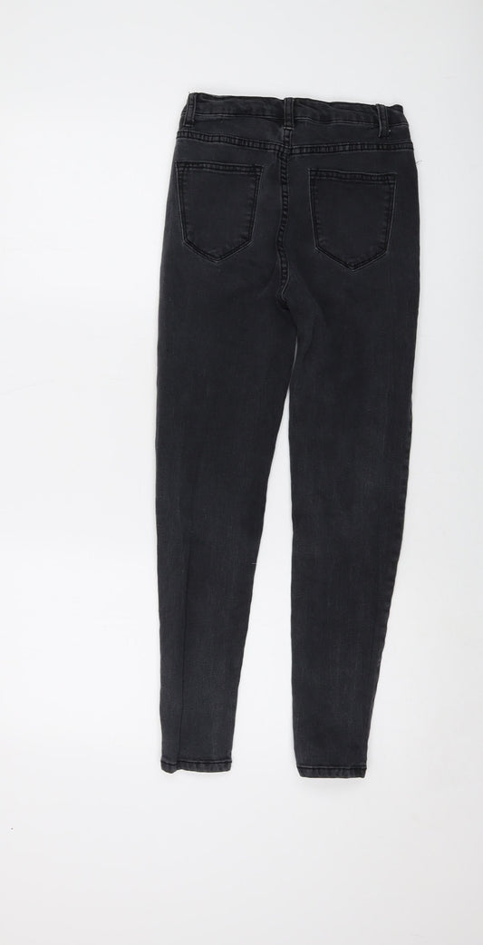 PRETTYLITTLETHING Womens Grey Cotton Skinny Jeans Size 8 L25 in Regular Button