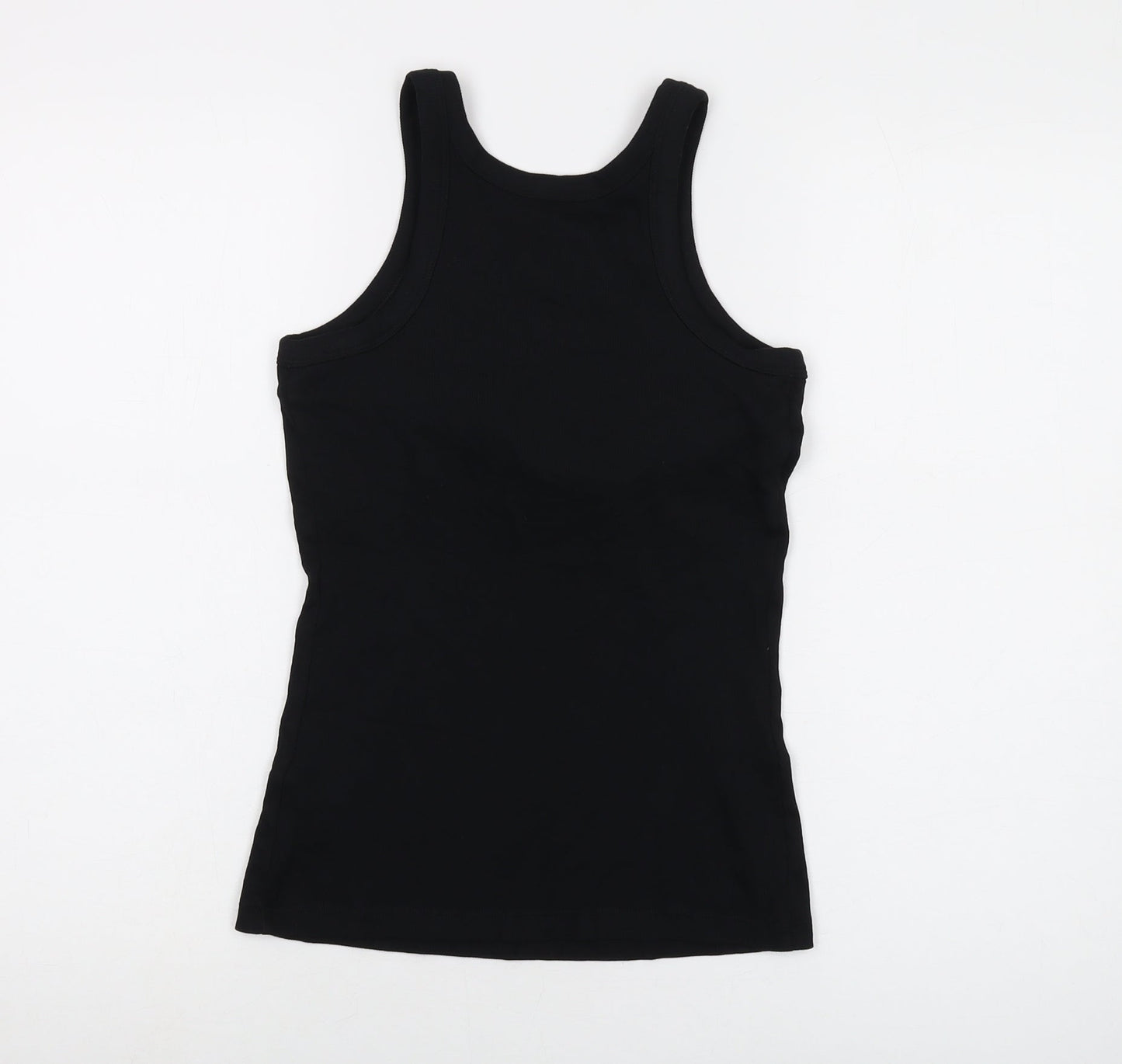 Marks and Spencer Womens Black Cotton Basic Tank Size 14 Round Neck