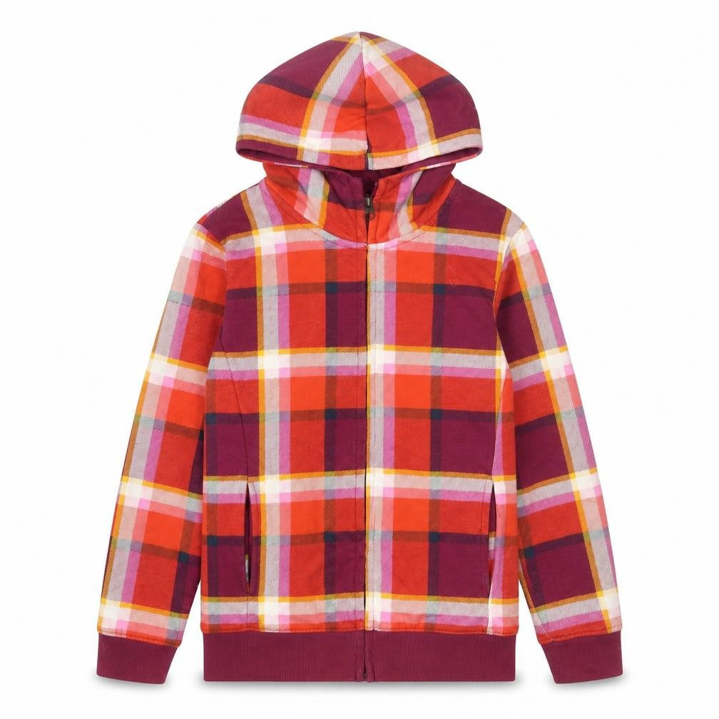 Yigga Girls Multicoloured Plaid Cotton Full Zip Hoodie Size 11-12 Years Pullover