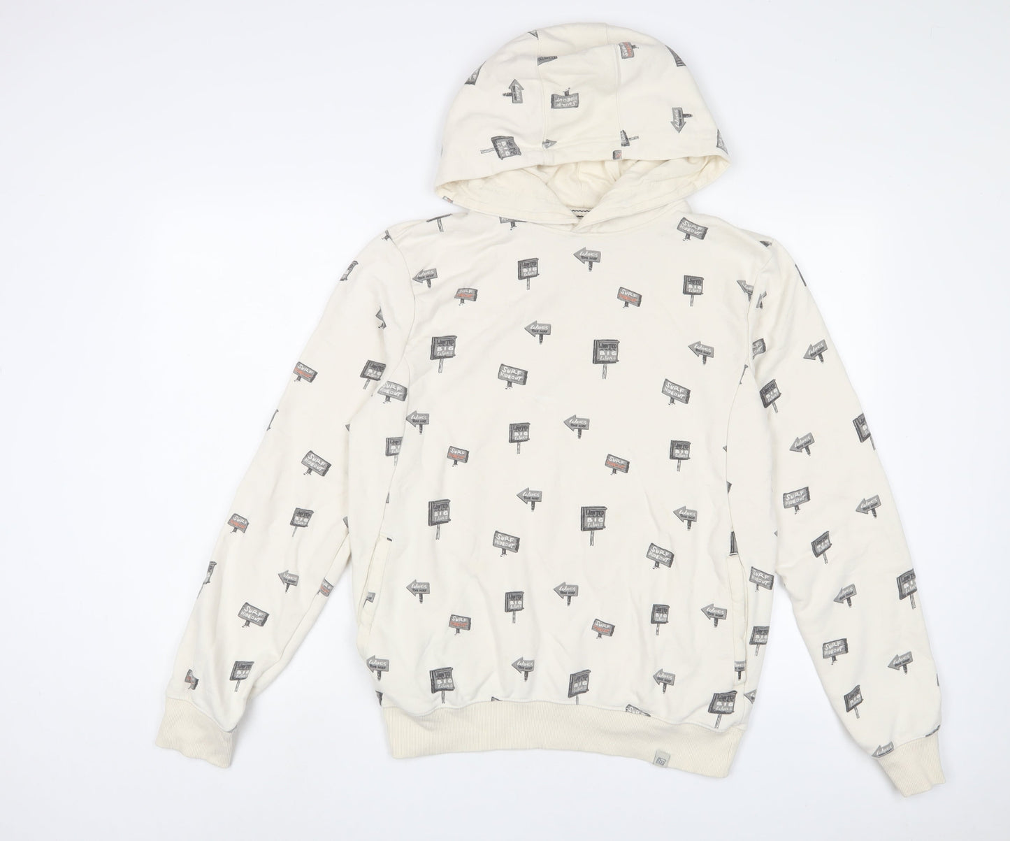 Blend Mens Beige Geometric Cotton Pullover Hoodie Size M