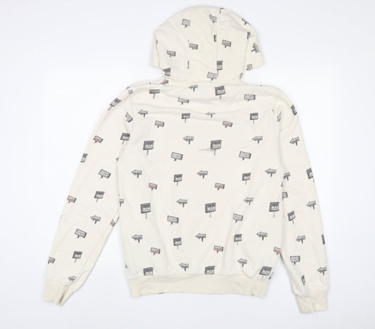 Blend Mens Beige Geometric Cotton Pullover Hoodie Size M