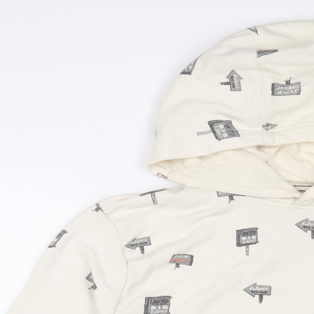 Blend Mens Beige Geometric Cotton Pullover Hoodie Size M