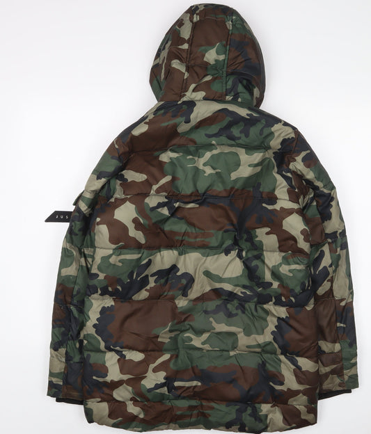 Hype Boys Green Camouflage Quilted Coat Size 13 Years Zip
