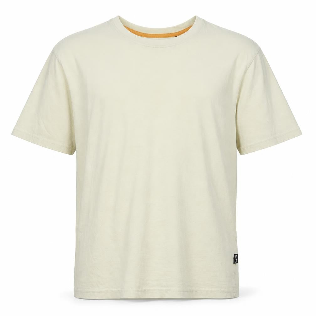 Front view of Maine New England men’s ivory cotton t-shirt, size S, crew neck