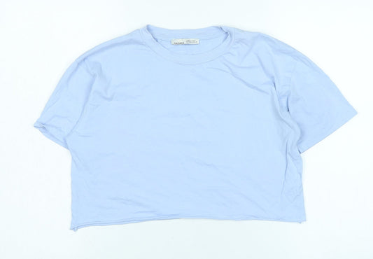 Pull&Bear Womens Blue Cotton Basic T-Shirt Size M Crew Neck
