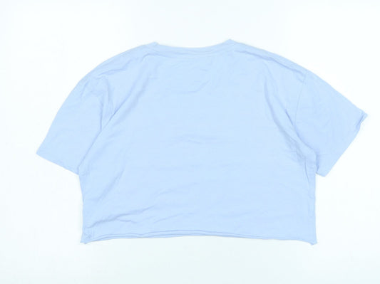 Pull&Bear Womens Blue Cotton Basic T-Shirt Size M Crew Neck