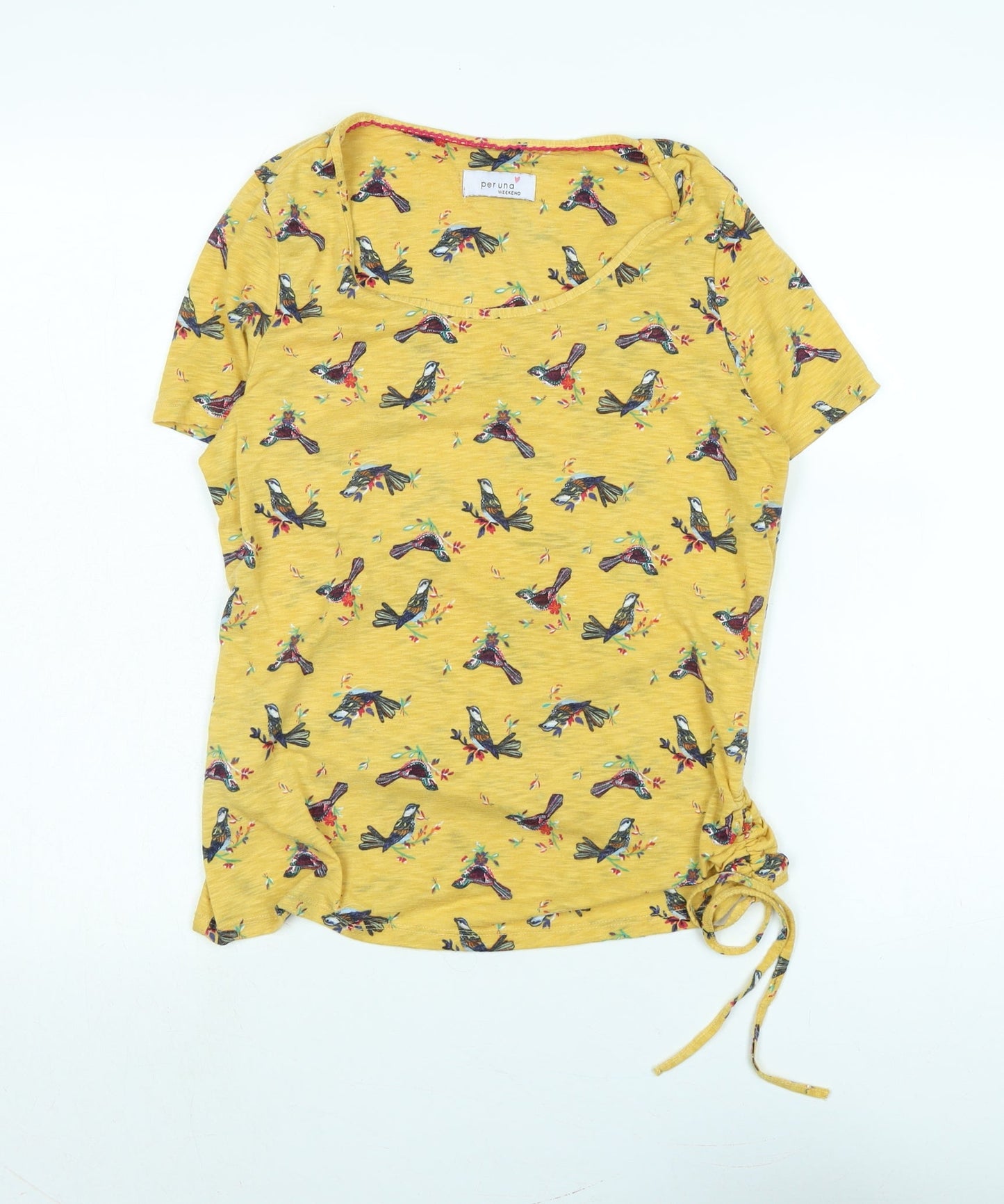 Marks and Spencer Womens Yellow Cotton Basic Blouse Size 10 Scoop Neck