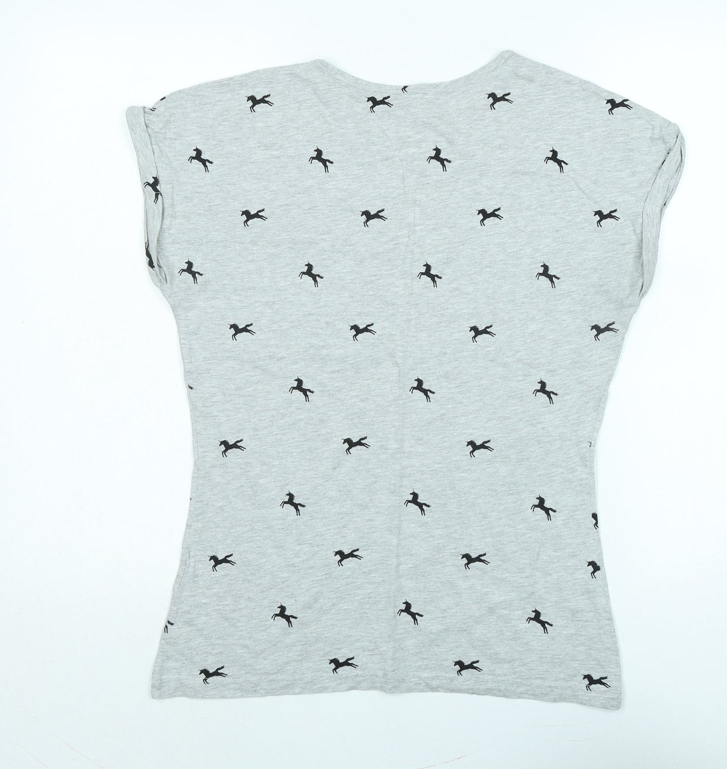 Miso Womens Grey Cotton Basic T-Shirt Size 10 Scoop Neck - Unicorns