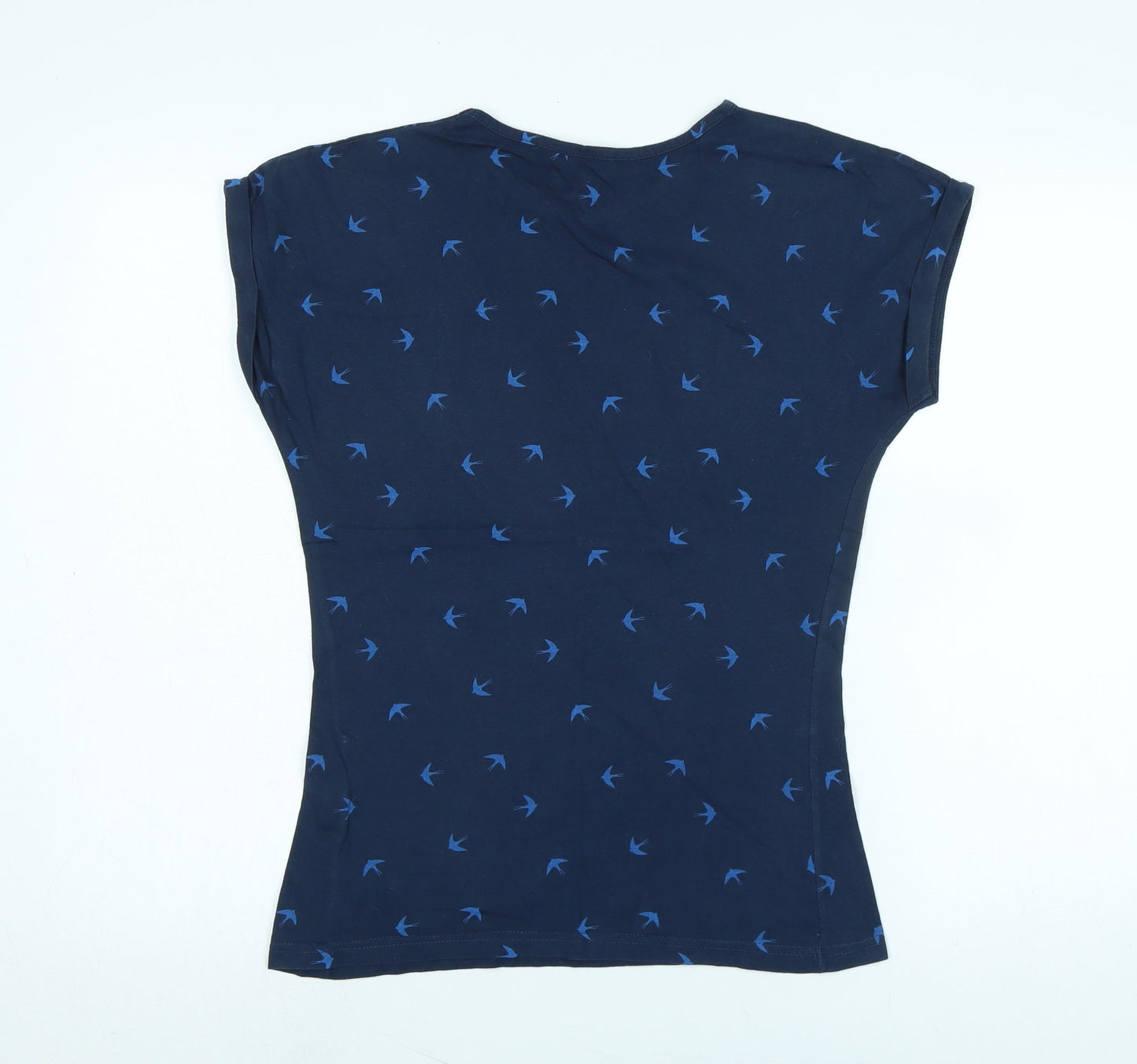 Miso Womens Blue Cotton Basic T-Shirt Size 10 Scoop Neck - Birds