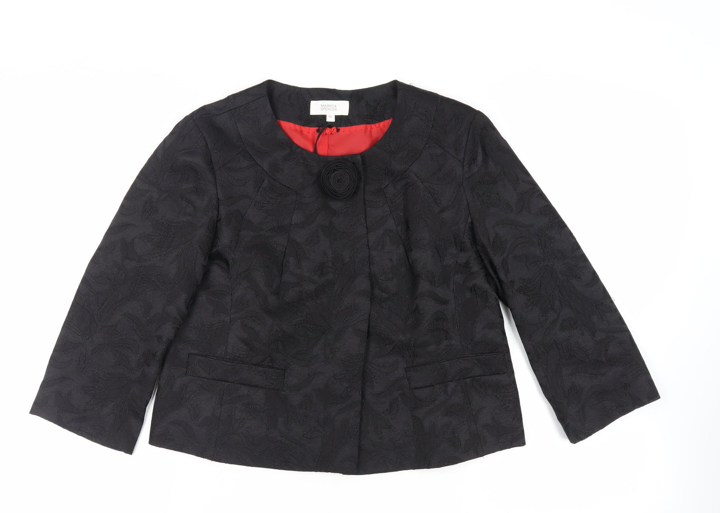 Marks and Spencer Womens Black Floral Jacket Blazer Size 12 Snap
