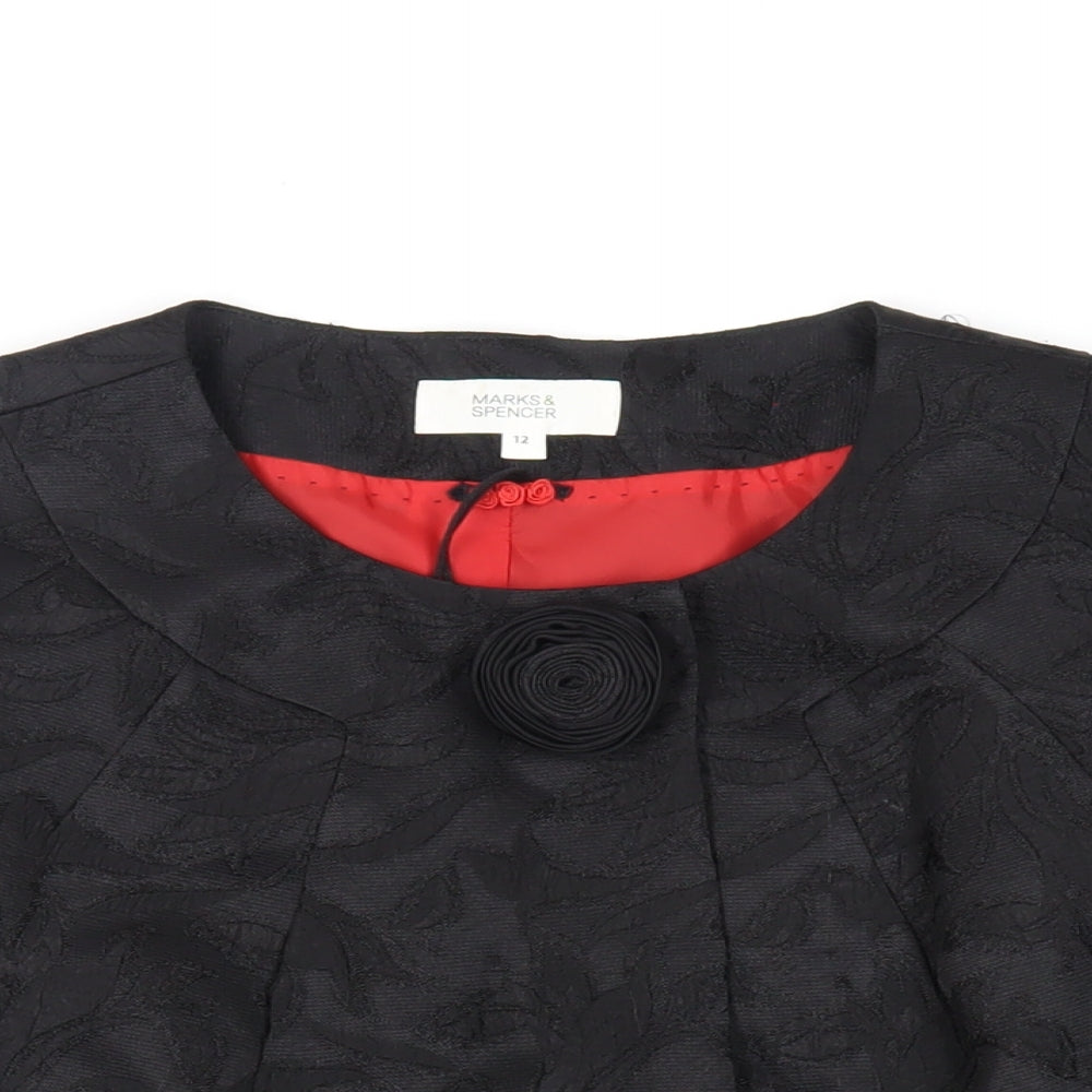 Marks and Spencer Womens Black Floral Jacket Blazer Size 12 Snap