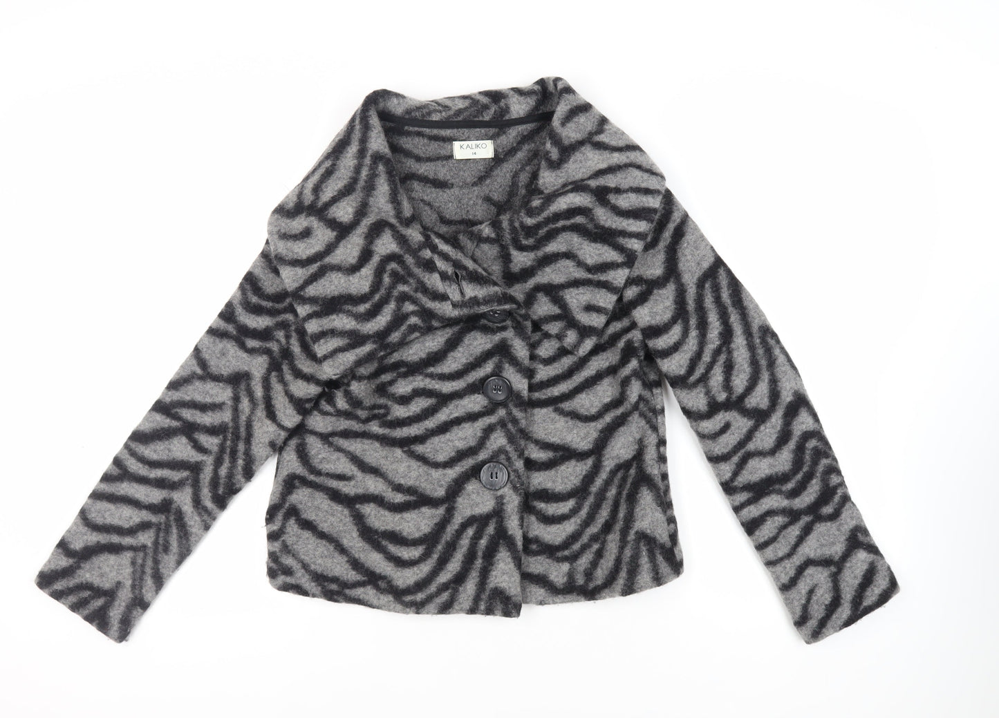 Kaliko Womens Grey Animal Print Jacket Size 14 Button