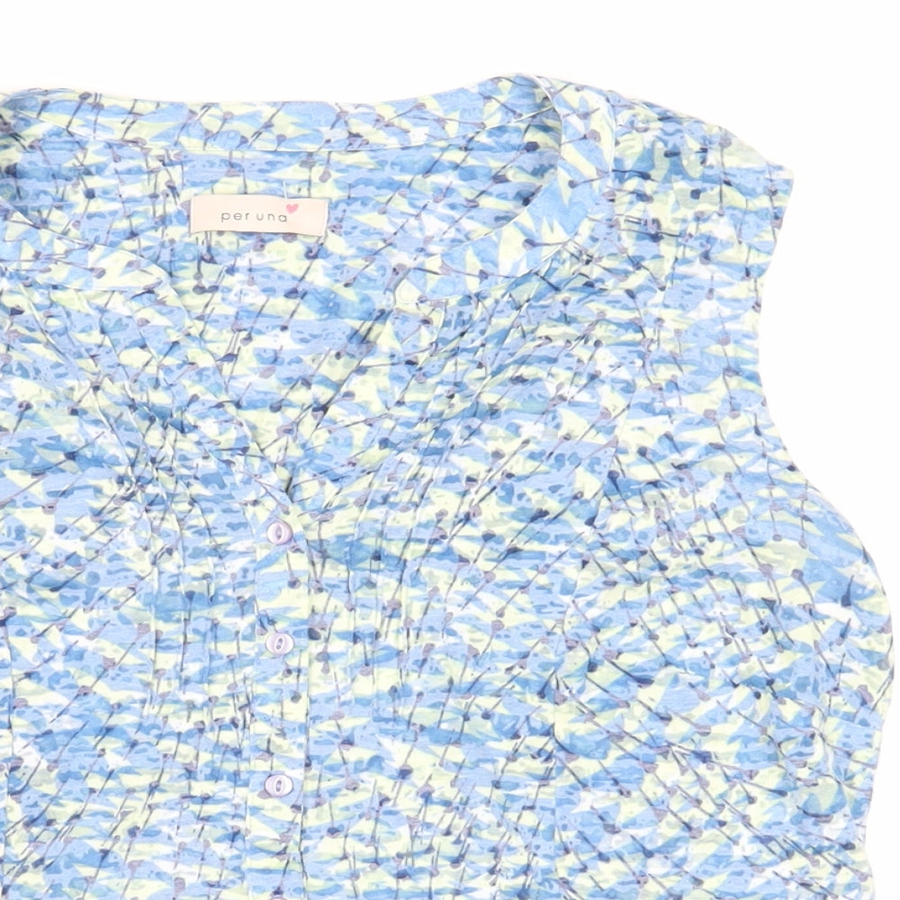 Per Una Womens Blue Geometric Cotton Basic Button-Up Size 12 V-Neck