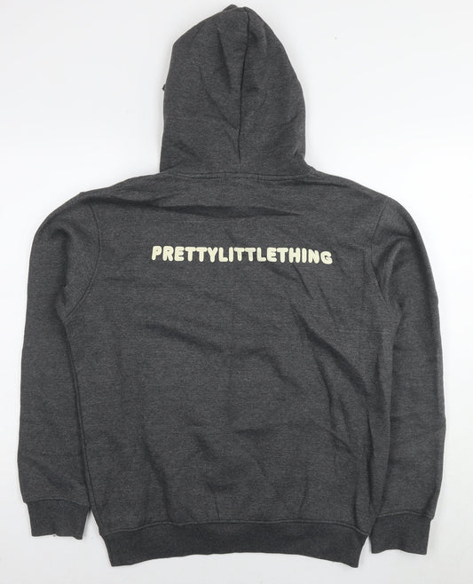 PRETTYLITTLETHING Womens Grey Cotton Pullover Hoodie Size 8 Pullover - Logo