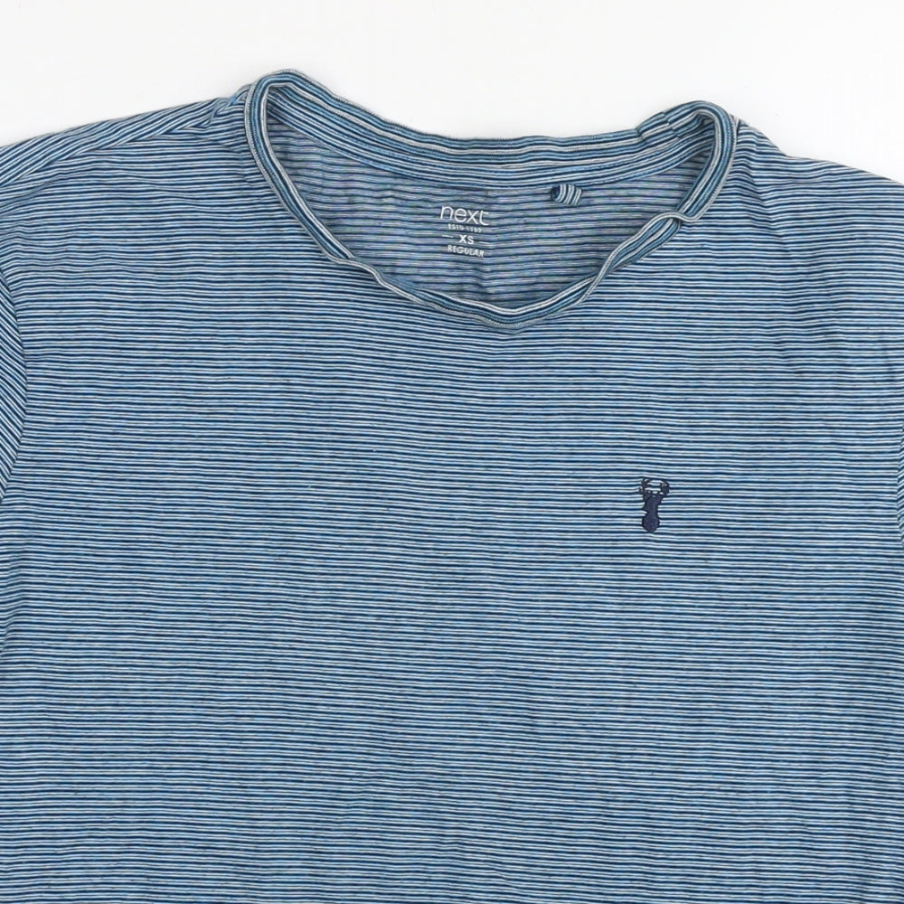 NEXT Womens Blue Striped Cotton Basic T-Shirt Size XS Round Neck