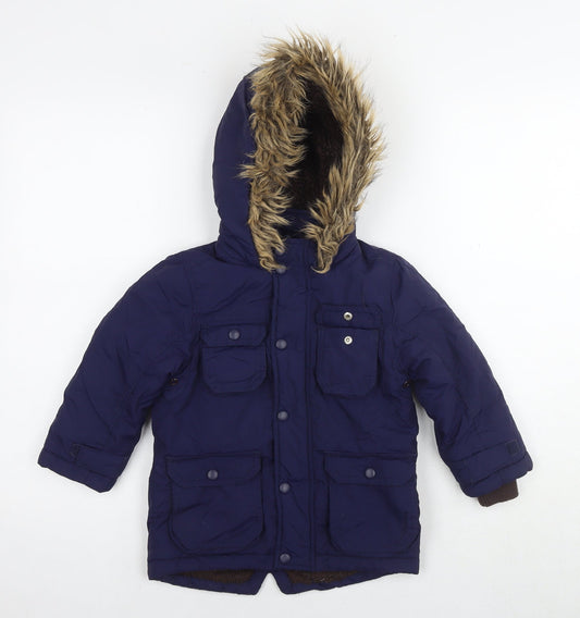 John Lewis Boys Blue Parka Jacket Size 3 Years Zip