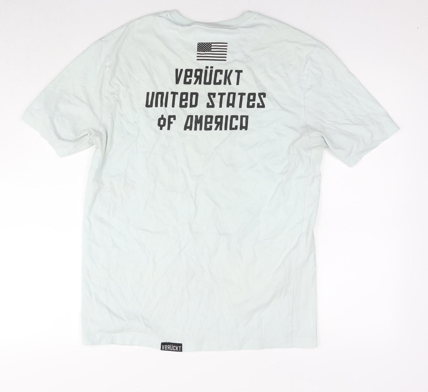 Veruckt Mens Blue Cotton T-Shirt Size M Round Neck - Logo