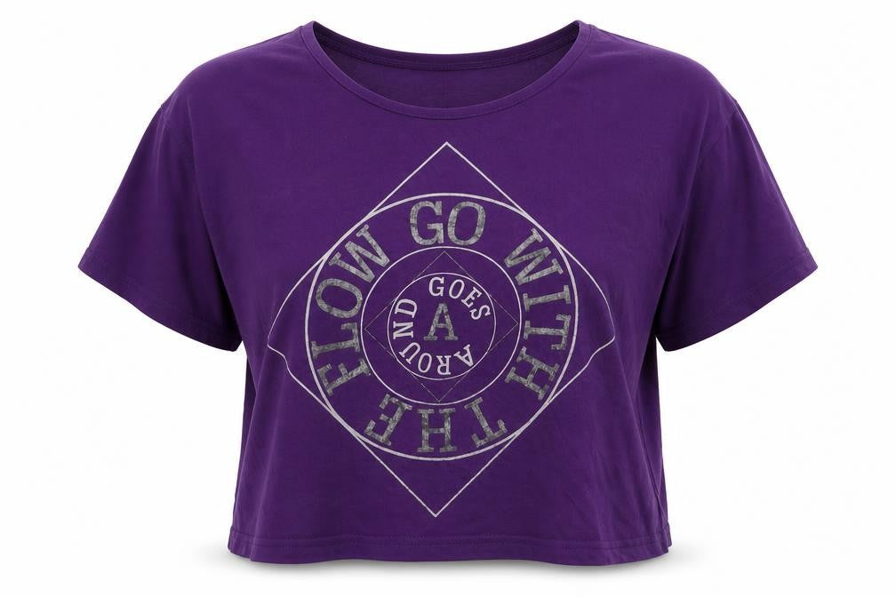 River Island Womens Purple Cotton Cropped T-Shirt Size 12 Round Neck - Go with the flow